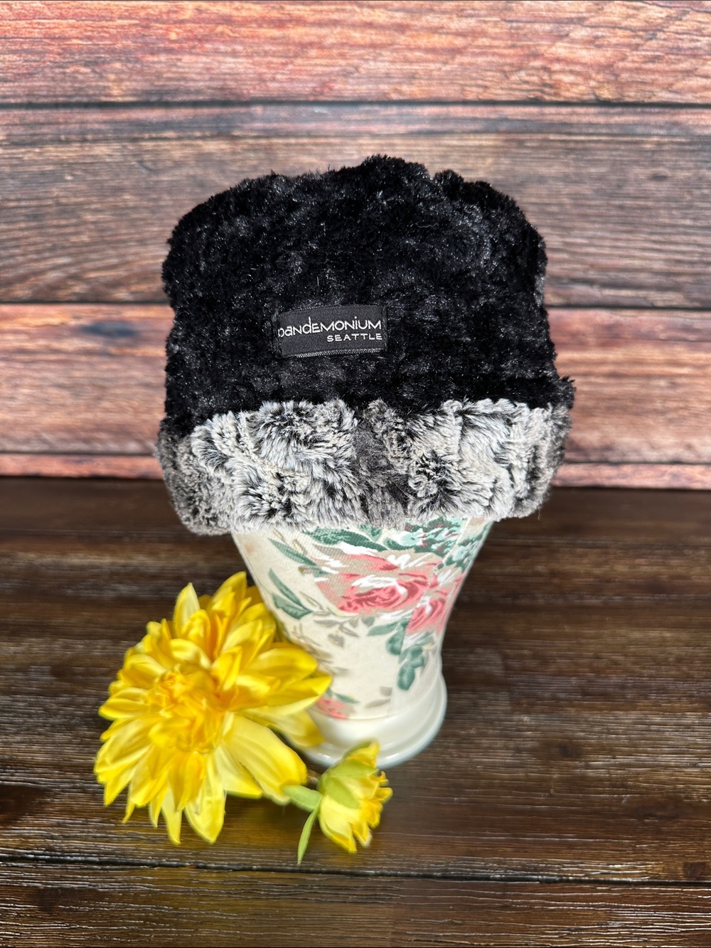 Pandemonium Reversible Plush Faux Fur Beanie Hat - Heather Gray & Black